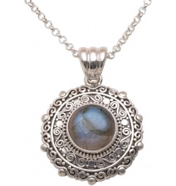 Handmade .925 Sterling Silver Labradorite Pendant Necklace from Bali Indonesia Gemstone 'Frangipani Secrets' $29.67 Necklaces