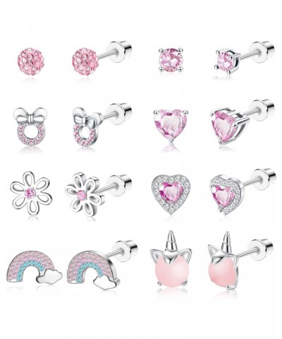 8 Pairs Hypoallergenic Screwback Earrings for Women 316L Stainless Steel Heart CZ Screw Back Earring Studs Multicolored Butte...