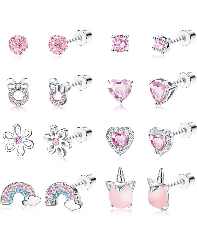 8 Pairs Hypoallergenic Screwback Earrings for Women 316L Stainless Steel Heart CZ Screw Back Earring Studs Multicolored Butte...