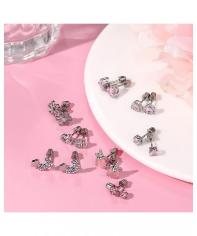 8 Pairs Hypoallergenic Screwback Earrings for Women 316L Stainless Steel Heart CZ Screw Back Earring Studs Multicolored Butte...