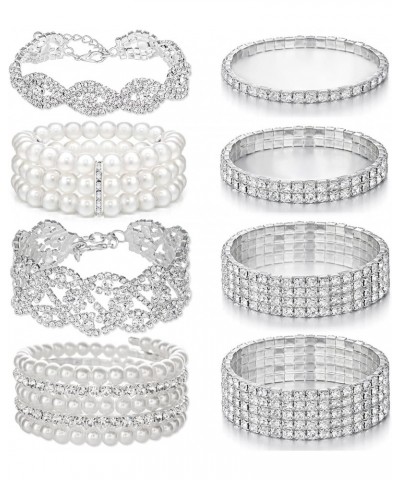 Rhinestone Stretch Bracelets for Women Shiny Bridal Stackable Bracelet Elastic Multilayer Strand Link Tennis Bracelets Set $1...