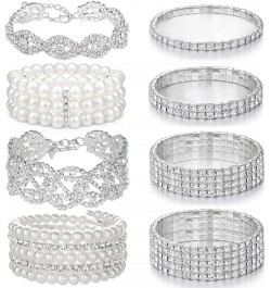 Rhinestone Stretch Bracelets for Women Shiny Bridal Stackable Bracelet Elastic Multilayer Strand Link Tennis Bracelets Set $1...