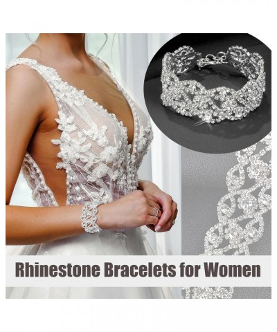 Rhinestone Stretch Bracelets for Women Shiny Bridal Stackable Bracelet Elastic Multilayer Strand Link Tennis Bracelets Set $1...