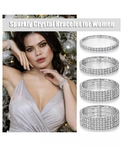 Rhinestone Stretch Bracelets for Women Shiny Bridal Stackable Bracelet Elastic Multilayer Strand Link Tennis Bracelets Set $1...