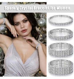 Rhinestone Stretch Bracelets for Women Shiny Bridal Stackable Bracelet Elastic Multilayer Strand Link Tennis Bracelets Set $1...