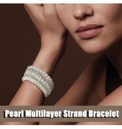 Rhinestone Stretch Bracelets for Women Shiny Bridal Stackable Bracelet Elastic Multilayer Strand Link Tennis Bracelets Set $1...