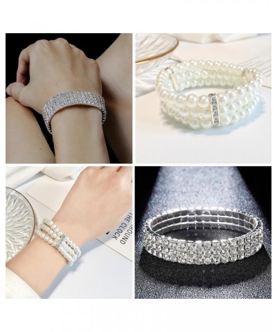 Rhinestone Stretch Bracelets for Women Shiny Bridal Stackable Bracelet Elastic Multilayer Strand Link Tennis Bracelets Set $1...