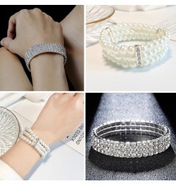 Rhinestone Stretch Bracelets for Women Shiny Bridal Stackable Bracelet Elastic Multilayer Strand Link Tennis Bracelets Set $1...