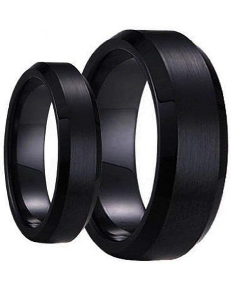 Swinger Black Ring His & Her Engagement Bridal Free Engraving Band Black Brushed Center with Polished Edge Tungsten Carbide R...