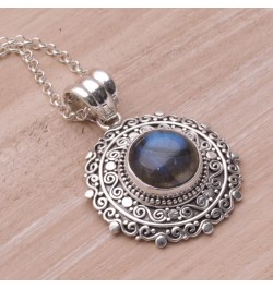 Handmade .925 Sterling Silver Labradorite Pendant Necklace from Bali Indonesia Gemstone 'Frangipani Secrets' $29.67 Necklaces