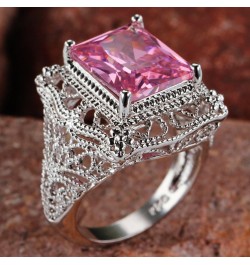 925 Sterling Silver Created Amethyst Filled Filigree Art Deco Statement Ring Pink $4.07 Rings