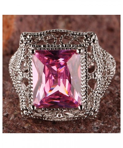 925 Sterling Silver Created Amethyst Filled Filigree Art Deco Statement Ring Pink $4.07 Rings