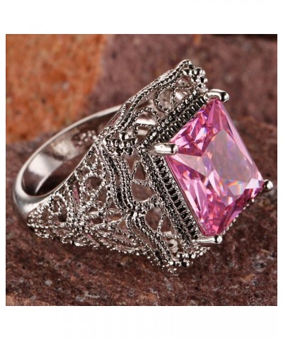 925 Sterling Silver Created Amethyst Filled Filigree Art Deco Statement Ring Pink $4.07 Rings