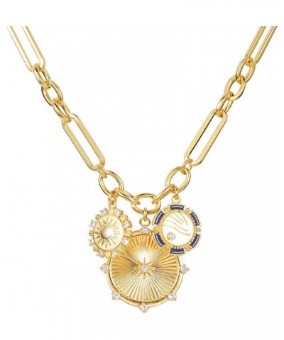 Chunky Gold Necklace for Women, Heart Pendants Necklace Sun Flower Necklace Fashion Hip Hop Choker Gift Round Sun $19.13 Neck...