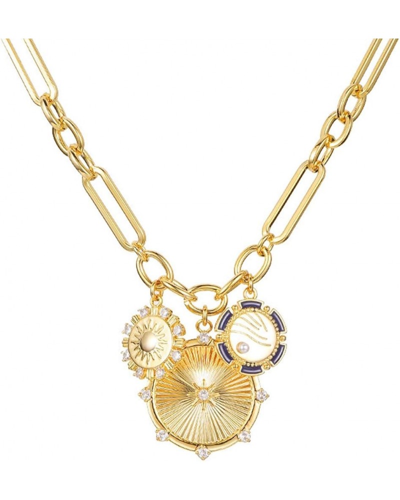 Chunky Gold Necklace for Women, Heart Pendants Necklace Sun Flower Necklace Fashion Hip Hop Choker Gift Round Sun $19.13 Neck...