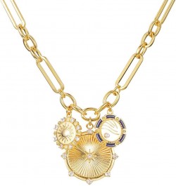 Chunky Gold Necklace for Women, Heart Pendants Necklace Sun Flower Necklace Fashion Hip Hop Choker Gift Round Sun $19.13 Neck...