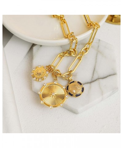 Chunky Gold Necklace for Women, Heart Pendants Necklace Sun Flower Necklace Fashion Hip Hop Choker Gift Round Sun $19.13 Neck...