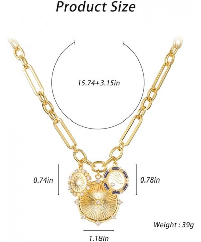 Chunky Gold Necklace for Women, Heart Pendants Necklace Sun Flower Necklace Fashion Hip Hop Choker Gift Round Sun $19.13 Neck...