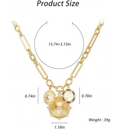 Chunky Gold Necklace for Women, Heart Pendants Necklace Sun Flower Necklace Fashion Hip Hop Choker Gift Round Sun $19.13 Neck...