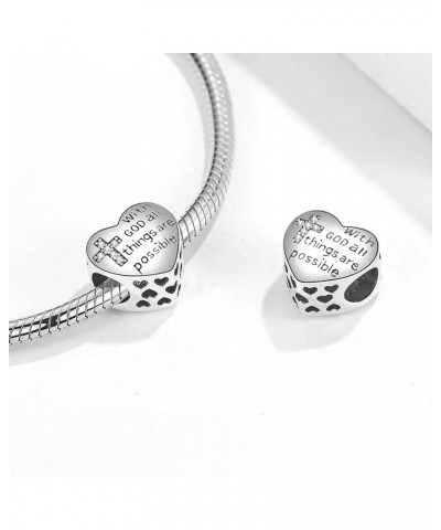 925 Sterling Silver Cross Charms for Charms Bracelet With God All Things Are Possible Religious Heart Beads Jewelry Gift for ...