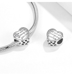 925 Sterling Silver Cross Charms for Charms Bracelet With God All Things Are Possible Religious Heart Beads Jewelry Gift for ...