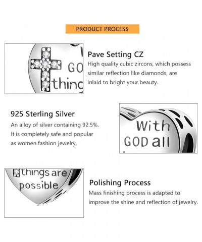 925 Sterling Silver Cross Charms for Charms Bracelet With God All Things Are Possible Religious Heart Beads Jewelry Gift for ...