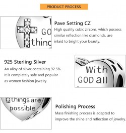 925 Sterling Silver Cross Charms for Charms Bracelet With God All Things Are Possible Religious Heart Beads Jewelry Gift for ...