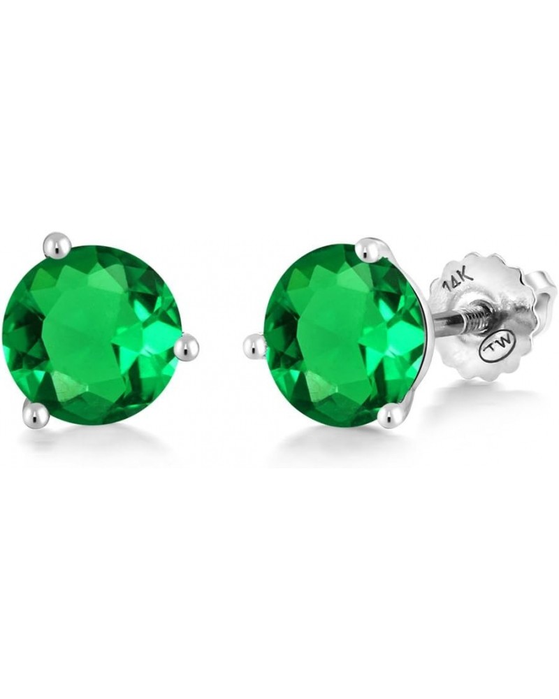 14K White Gold Stud Earrings For Women | Round 6MM | Gemstone Birthstone | 3 Prong Martini Screw Back Earrings Nano Emerald, ...