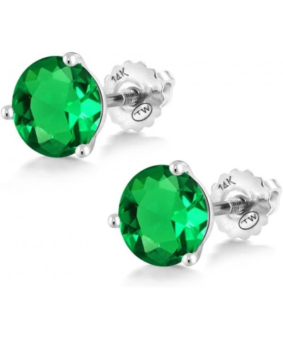 14K White Gold Stud Earrings For Women | Round 6MM | Gemstone Birthstone | 3 Prong Martini Screw Back Earrings Nano Emerald, ...