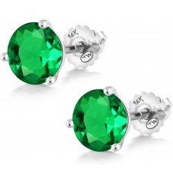 14K White Gold Stud Earrings For Women | Round 6MM | Gemstone Birthstone | 3 Prong Martini Screw Back Earrings Nano Emerald, ...