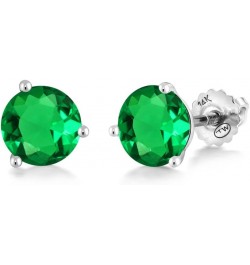 14K White Gold Stud Earrings For Women | Round 6MM | Gemstone Birthstone | 3 Prong Martini Screw Back Earrings Nano Emerald, ...