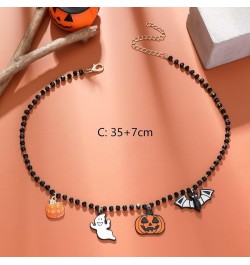 Halloween Pumpkin Bat Ghost Pendant Necklace Bracelet Set For Women Girls Gothic Black Beaded Necklace Halloween Party Costum...