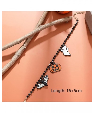 Halloween Pumpkin Bat Ghost Pendant Necklace Bracelet Set For Women Girls Gothic Black Beaded Necklace Halloween Party Costum...