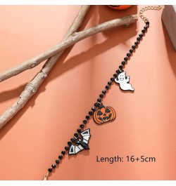 Halloween Pumpkin Bat Ghost Pendant Necklace Bracelet Set For Women Girls Gothic Black Beaded Necklace Halloween Party Costum...