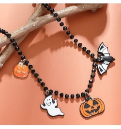 Halloween Pumpkin Bat Ghost Pendant Necklace Bracelet Set For Women Girls Gothic Black Beaded Necklace Halloween Party Costum...