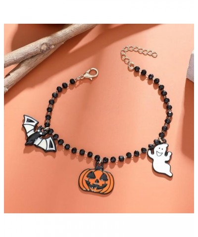 Halloween Pumpkin Bat Ghost Pendant Necklace Bracelet Set For Women Girls Gothic Black Beaded Necklace Halloween Party Costum...