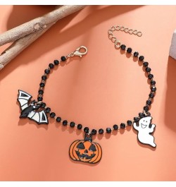 Halloween Pumpkin Bat Ghost Pendant Necklace Bracelet Set For Women Girls Gothic Black Beaded Necklace Halloween Party Costum...