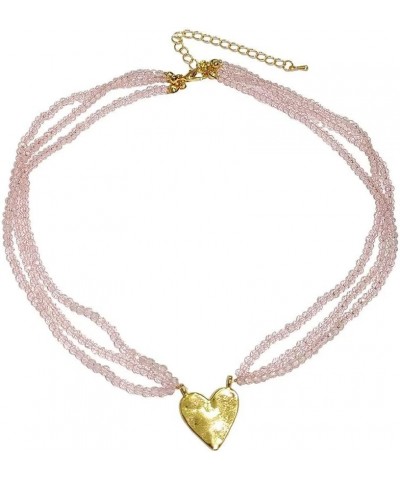 Gold Heart Pendant Necklace Pink Crystal Glass Beads Layered Choker Necklace Trendy Jewelry Gifts for Women Teen Girls $7.07 ...