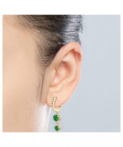 Emerald Earrings for Women, 925 Sterling Silver Drop Dangle Earrings 18K Gold Plated Hypoallergenic Jewelry Gifts for Her Rou...