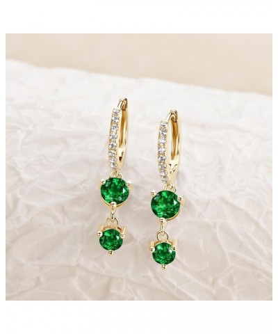 Emerald Earrings for Women, 925 Sterling Silver Drop Dangle Earrings 18K Gold Plated Hypoallergenic Jewelry Gifts for Her Rou...