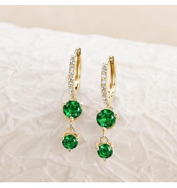 Emerald Earrings for Women, 925 Sterling Silver Drop Dangle Earrings 18K Gold Plated Hypoallergenic Jewelry Gifts for Her Rou...