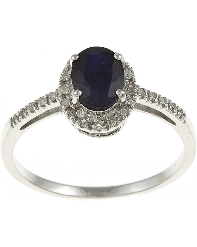 10k White Gold Oval Blue Sapphire and Diamond Halo Ring $82.25 Rings