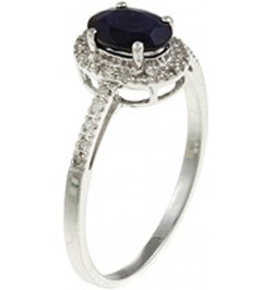 10k White Gold Oval Blue Sapphire and Diamond Halo Ring $82.25 Rings