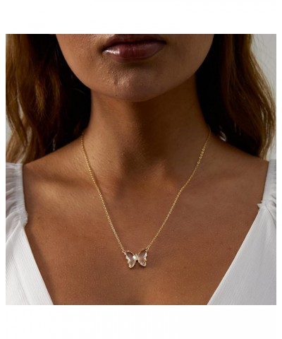 Gold Butterfly Pendant Necklace for Women 18K Gold Plated Minimalist Cubic Zirconia Butterfly Pendant Cute Crystal Butterfly ...