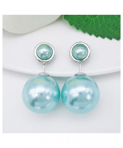 18k Gold Plated Double Sided Colorful Faux Pearl Beads Womens Fashion Elegant Candy Stud Earrings Ring+Blue $10.19 Earrings