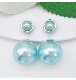 18k Gold Plated Double Sided Colorful Faux Pearl Beads Womens Fashion Elegant Candy Stud Earrings Ring+Blue $10.19 Earrings