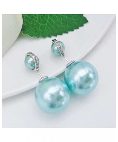 18k Gold Plated Double Sided Colorful Faux Pearl Beads Womens Fashion Elegant Candy Stud Earrings Ring+Blue $10.19 Earrings