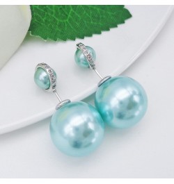 18k Gold Plated Double Sided Colorful Faux Pearl Beads Womens Fashion Elegant Candy Stud Earrings Ring+Blue $10.19 Earrings