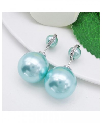 18k Gold Plated Double Sided Colorful Faux Pearl Beads Womens Fashion Elegant Candy Stud Earrings Ring+Blue $10.19 Earrings