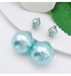 18k Gold Plated Double Sided Colorful Faux Pearl Beads Womens Fashion Elegant Candy Stud Earrings Ring+Blue $10.19 Earrings